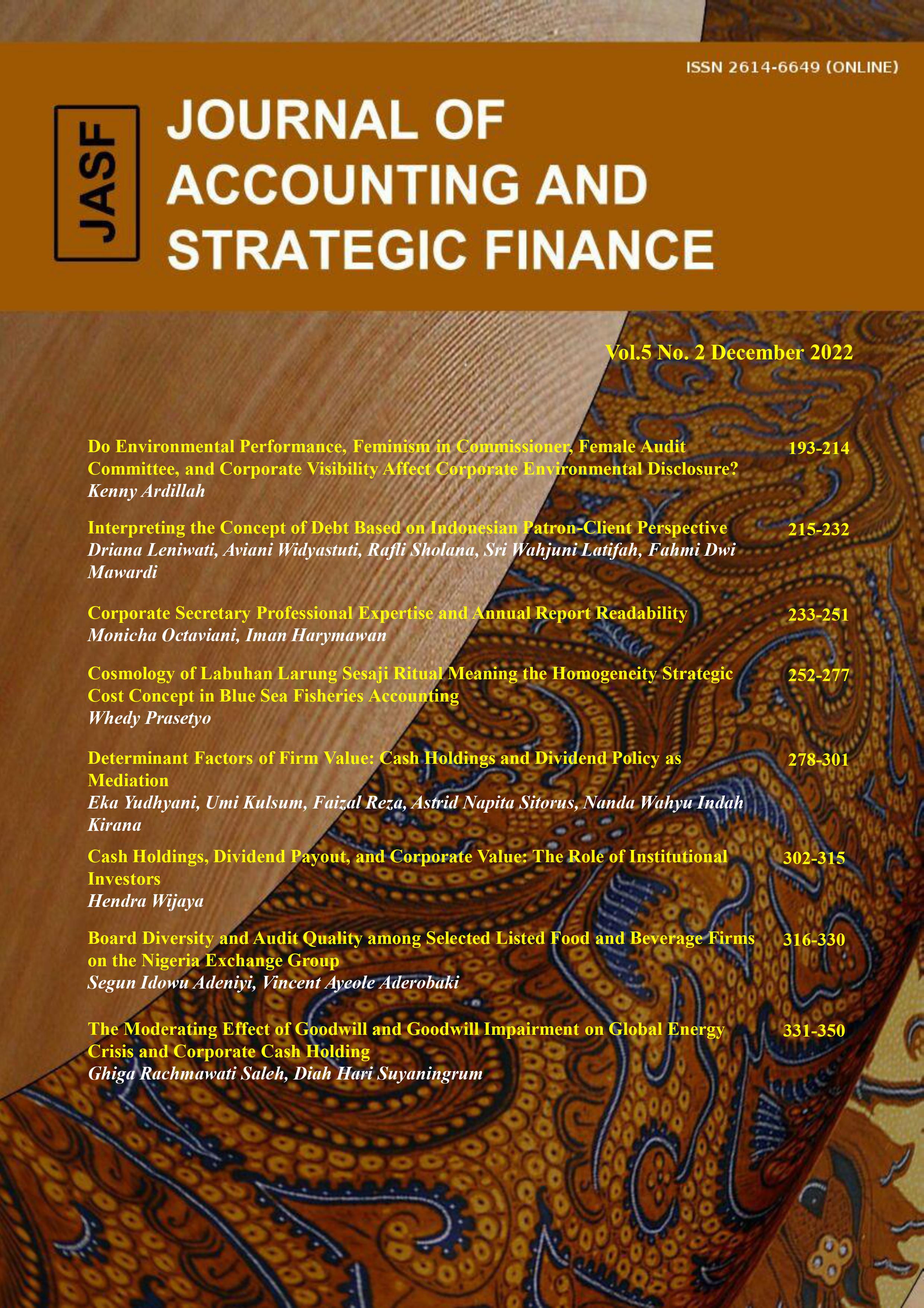 					View Vol. 5 No. 2 (2022): JASF (Journal of Accounting and Strategic Finance) - December 2022
				