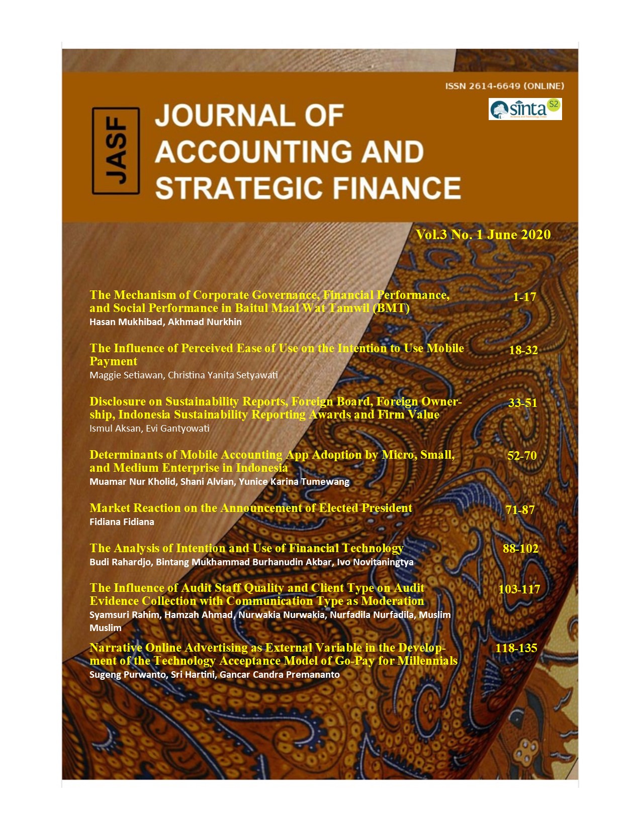 					View Vol. 3 No. 1 (2020): JASF (Journal of Accounting and Strategic Finance) - June 2020
				