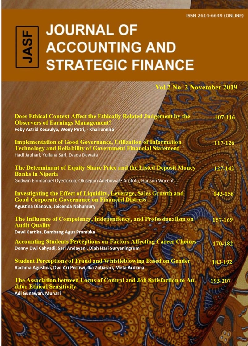 					View Vol. 2 No. 2 (2019): JASF (Journal of Accounting and Strategic Finance) - November 2019
				
