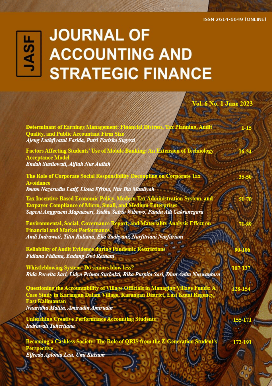 					View Vol. 6 No. 1 (2023): JASF (Journal of Accounting and Strategic Finance) - June 2023
				